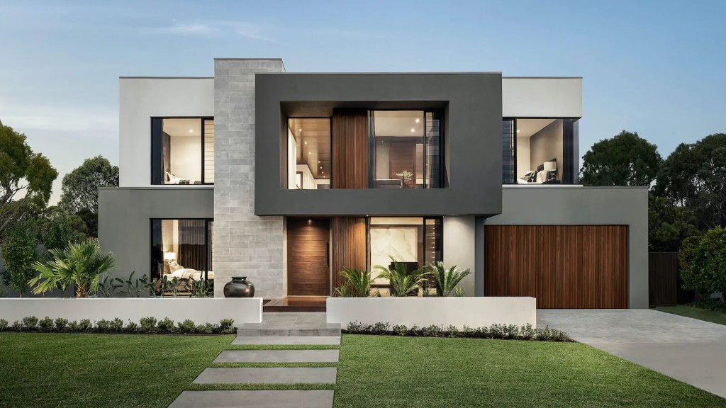 Contemporary Melbourne residential facade at dusk